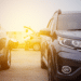 car dealership with sunset