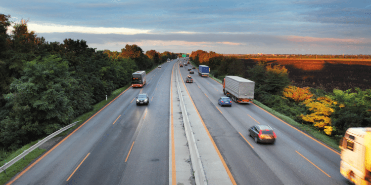 cars on highway far away view