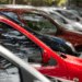 Cars lined up in a parking lot