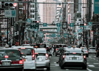 Cars on a busy downtown street