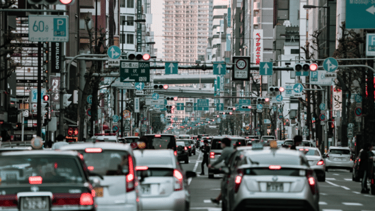 Cars on a busy downtown street