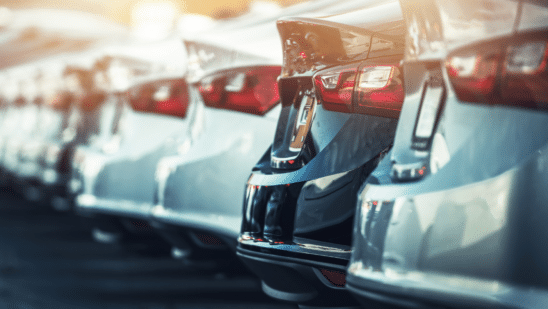 Cars in a dealer lot
