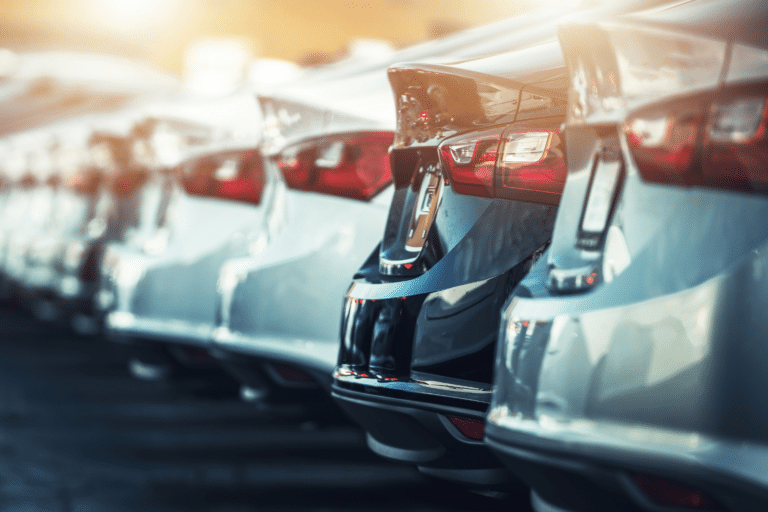 Cars in a dealer lot