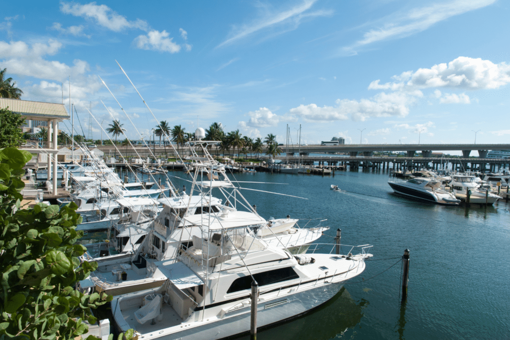 Boats parked in a harbor