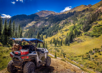 A UTV looking out over a valley