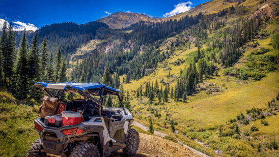 A UTV looking out over a valley
