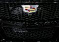 The grille of a 2024 Cadillac Escalade V sports utility vehicle (SUV) during the 2023 North American International Auto Show (NAIAS) in Detroit, Michigan