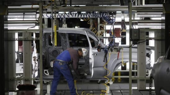 A worker on the assembly line at a car manufacturing facility in San Antonio, Texas.