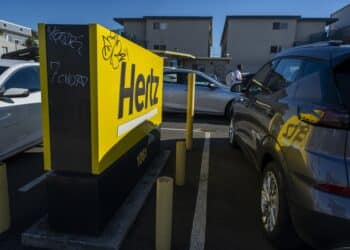 A Hertz rental car location in Berkeley, California, US, on Monday, Jan. 29, 2024. Hertz Global Holdings Inc. is scheduled to release earnings figures on February 6.