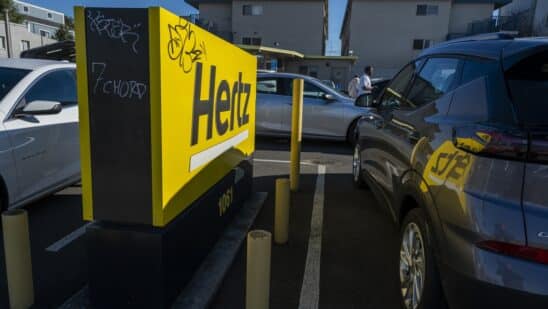 A Hertz rental car location in Berkeley, California, US, on Monday, Jan. 29, 2024. Hertz Global Holdings Inc. is scheduled to release earnings figures on February 6.