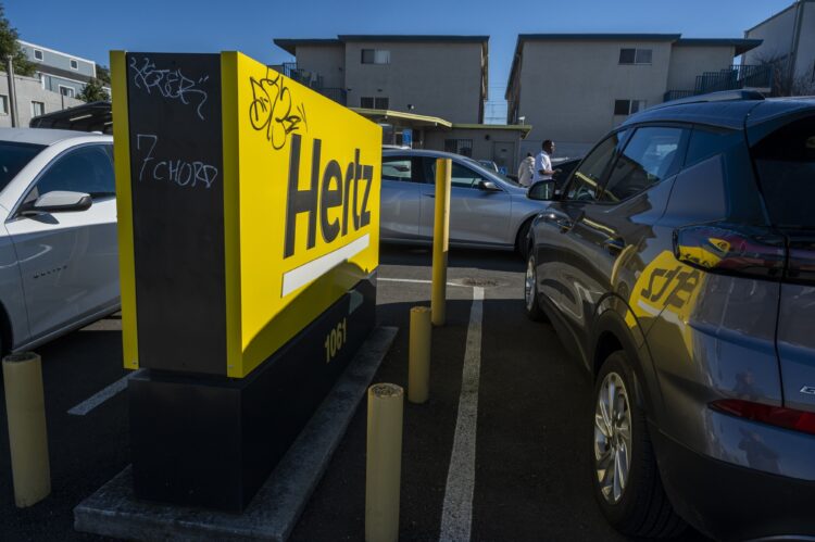 A Hertz rental car location in Berkeley, California, US, on Monday, Jan. 29, 2024. Hertz Global Holdings Inc. is scheduled to release earnings figures on February 6.