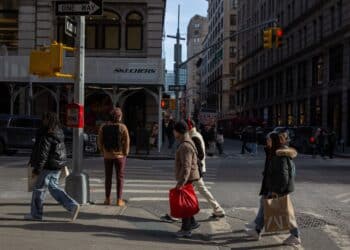 Shoppers on Broadway in New York. Photographer: Shelby Knowles/Bloomberg