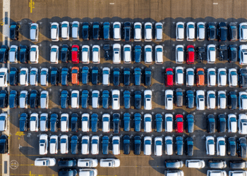 overhead shot of cars lot