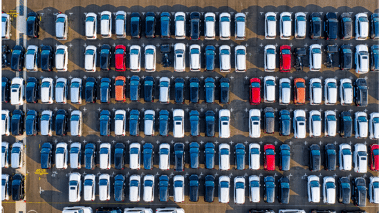 overhead shot of cars lot