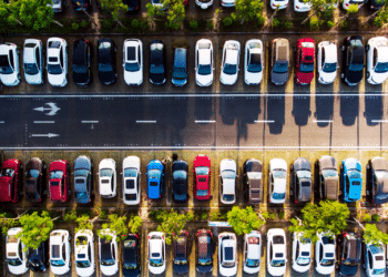 overhead view parked cars