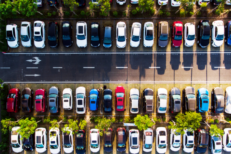 overhead view parked cars