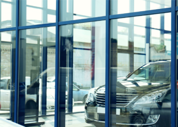 car dealership office view through glass