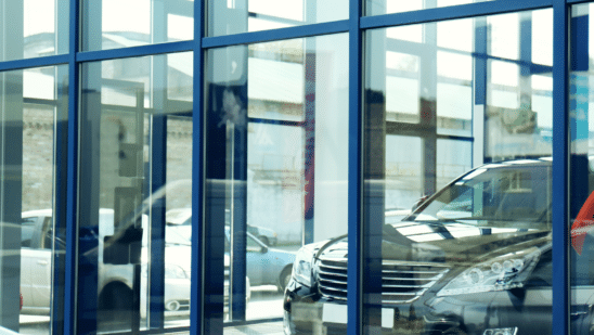 car dealership office view through glass