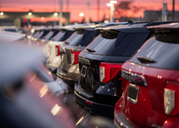 Cars on a dealership lot