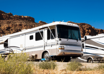 RVs parked at the top of a mountain