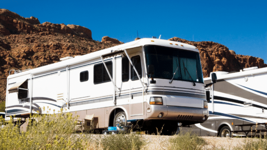 RVs parked at the top of a mountain