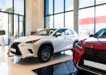 Cars in a dealership showroom