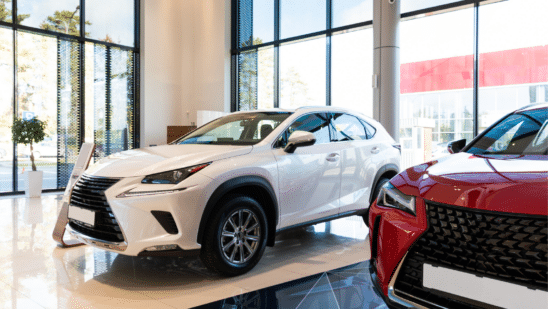 Cars in a dealership showroom