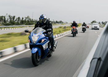 Motorcycles driving down the highway