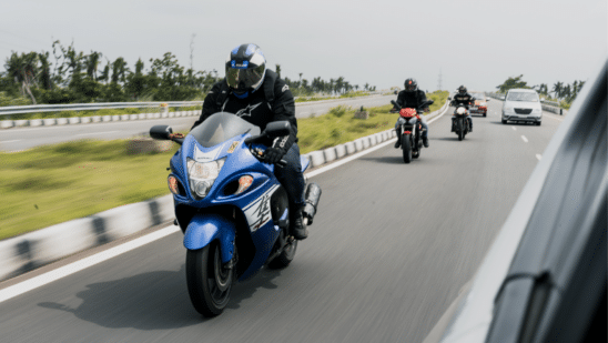 Motorcycles driving down the highway