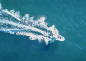 boat on open water overhead view