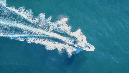 boat on open water overhead view