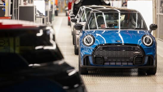 A Mini Cooper S car on the production line at BMW AG's Mini final assembly plant in Cowley near Oxford, UK, on Monday, Sept. 11, 2023. BMW will invest in the 110-year-old plant where the Mini brand was born, tapping the UK government for support to secure the factory's future.