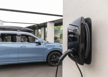 An electric vehicle charger on display at a Li Auto Inc. showroom in Shanghai, China, on Wednesday, Aug. 11, 2021. Chinese electric vehicle maker Li Auto's shares are set to start trading in Hong Kong on Aug. 12, adding to the cohort of U.S.-traded mainland companies selling shares in the Asian financial hub.