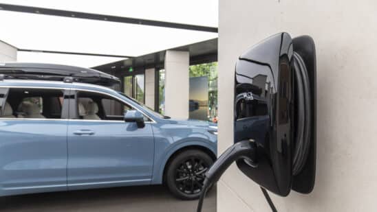 An electric vehicle charger on display at a Li Auto Inc. showroom in Shanghai, China, on Wednesday, Aug. 11, 2021. Chinese electric vehicle maker Li Auto's shares are set to start trading in Hong Kong on Aug. 12, adding to the cohort of U.S.-traded mainland companies selling shares in the Asian financial hub.