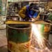 Student Steve Chock uses a plasma welder to cut metal during a class at Hennepin Technical College in Brooklyn Park, MN on Thursday March 8, 2012. Chock is funding his schooling through the G.I. Bill.
