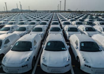 Geely Automobile Holdings Ltd.'s Zeekr electric vehicles bound for shipment to Europe at the Port of Taicang in Taicang, Jiangsu Province, China, on Thursday, Aug. 24, 2023. Geely, one of China's largest independent carmakers, posted first-half earnings that beat estimates, weathering a price war that continues to hit the industry. Bloomberg