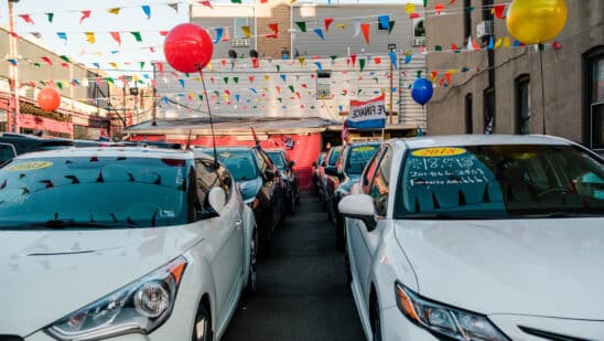 Cars for sale at a dealership in Union City, New Jersey, U.S., on Friday, March 26, 2021. The U.S. economy is on a multi-speed track as minorities in some cities find themselves left behind by the overall boom in hiring, according to a Bloomberg analysis of about a dozen metro areas. Photographer: Photographer: Gabriela Bhaskar/Bloomberg
