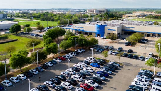 AUSTIN, TEXAS - MARCH 18: In an aerial view, cars sit on the lot at the Howdy Honda dealership on March 18, 2024 in Austin, Texas. Honda Motor and Nissan Motor shares rose significantly after the companies announced a collaboration on electric vehicles. Nissan shares have risen 5.6%, with Honda shares rising 2.7%. The collaboration is an effort to compete with other automakers both in the U.S. and China. (Photo by Brandon Bell/Getty Images)