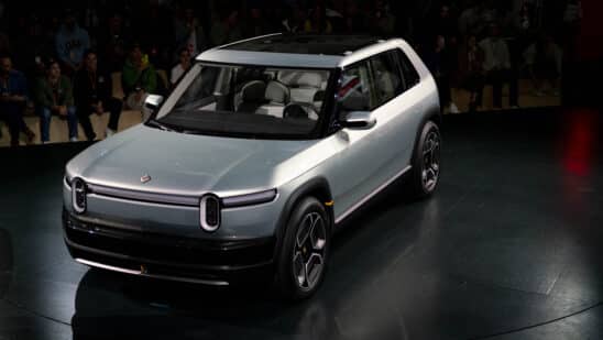 A Rivian R3 prototype crossover electric vehicle (EV) during an unveiling event in Laguna Beach, California, US, on Thursday, March 7, 2024. Rivian surprised investors with a prototype of a future crossover EV called R3, saying this model would be priced lower than the R2. Photographer: Kyle Grillot/Bloomberg