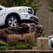 A truck displayed near an entrance to the Stellantis Warren Stamping Plant in Warren, Michigan, US, on Sunday, May 5, 2024. Roughly 1,000 members of the United Auto Workers (UAW) will vote May 6 on whether to authorize a strike at Warren Stamping Plant north of Detroit. Photographer: Emily Elconin/Bloomberg