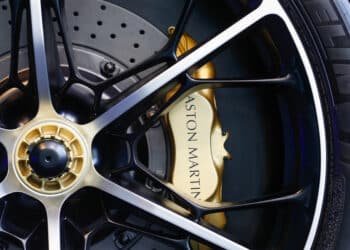 A brake detail on the Valhalla plug-in hybrid supercar, manufactured by Aston Martin Lagonda Global Holdings Plc, during its reveal event in Silverstone, U.K., on Thursday, July 15, 2021. The 950-horsepower plug-in hybrid, boasting futuristic lines and a distinct front, will be the middle child of Aston Martin's mid-engine sports car line, priced below the 2.5 million-pound ($3.5 million) Valkyrie and above the Vantage. Photographer: Darren Staples/Bloomberg