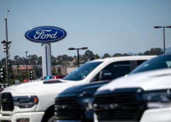 Ford signage at a dealership in Richmond, California, US, on Friday, June 21, 2024. CDK Global, a software provider to some 15,000 car dealers, was waylaid by debilitating cyberattacks this week that have had a crippling effect on the auto sales industry. Photographer: David Paul Morris/Bloomberg