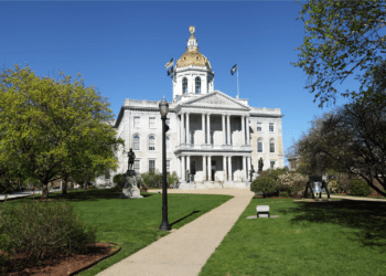 New Hampshire state house lawn view