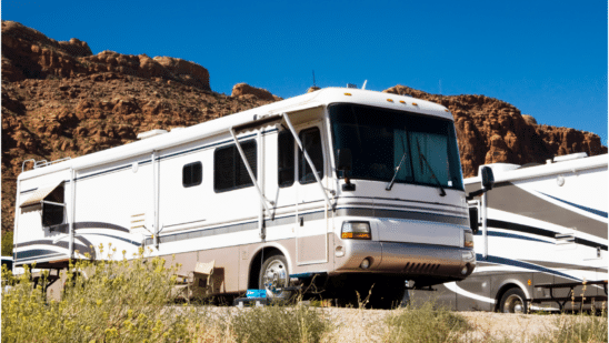 rvs parked by mountain road