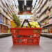 close up of groceries in basket on aisle