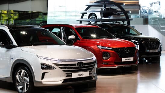 Hyundai Motor Co. vehicles stand on display at the company's Motorstudio showroom in Goyang, South Korea, on Friday, July 19, 2019. Hyundai is scheduled to release second-quarter earnings result on July 22. Photographer: SeongJoon Cho/Bloomberg