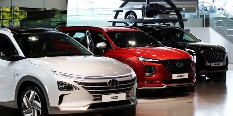 Hyundai Motor Co. vehicles stand on display at the company's Motorstudio showroom in Goyang, South Korea, on Friday, July 19, 2019. Hyundai is scheduled to release second-quarter earnings result on July 22. Photographer: SeongJoon Cho/Bloomberg