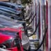 Tesla Inc. vehicles stand at a Tesla Supercharger station in Concord, California, U.S., on Thursday, Oct. 10, 2019. Before PG&E Corp.s massive blackout swept across Northern California, Tesla issued a politely worded but urgent message to its many area customers: charge up your car, now.