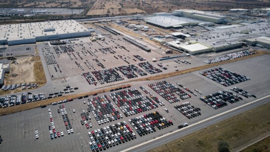 Vehicles parked at General Motors Co. Silao Complex in Silao, Guanajuato state, Mexico.