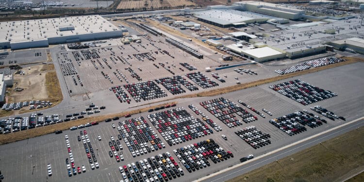 Vehicles parked at General Motors Co. Silao Complex in Silao, Guanajuato state, Mexico.